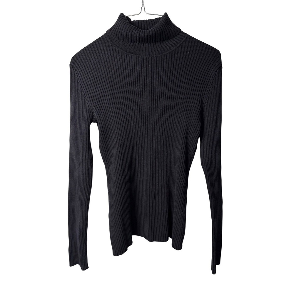 Chico's Turtleneck Black Ribbed‎ Silk Blend Knit Long Sleeve Size 0 Womens